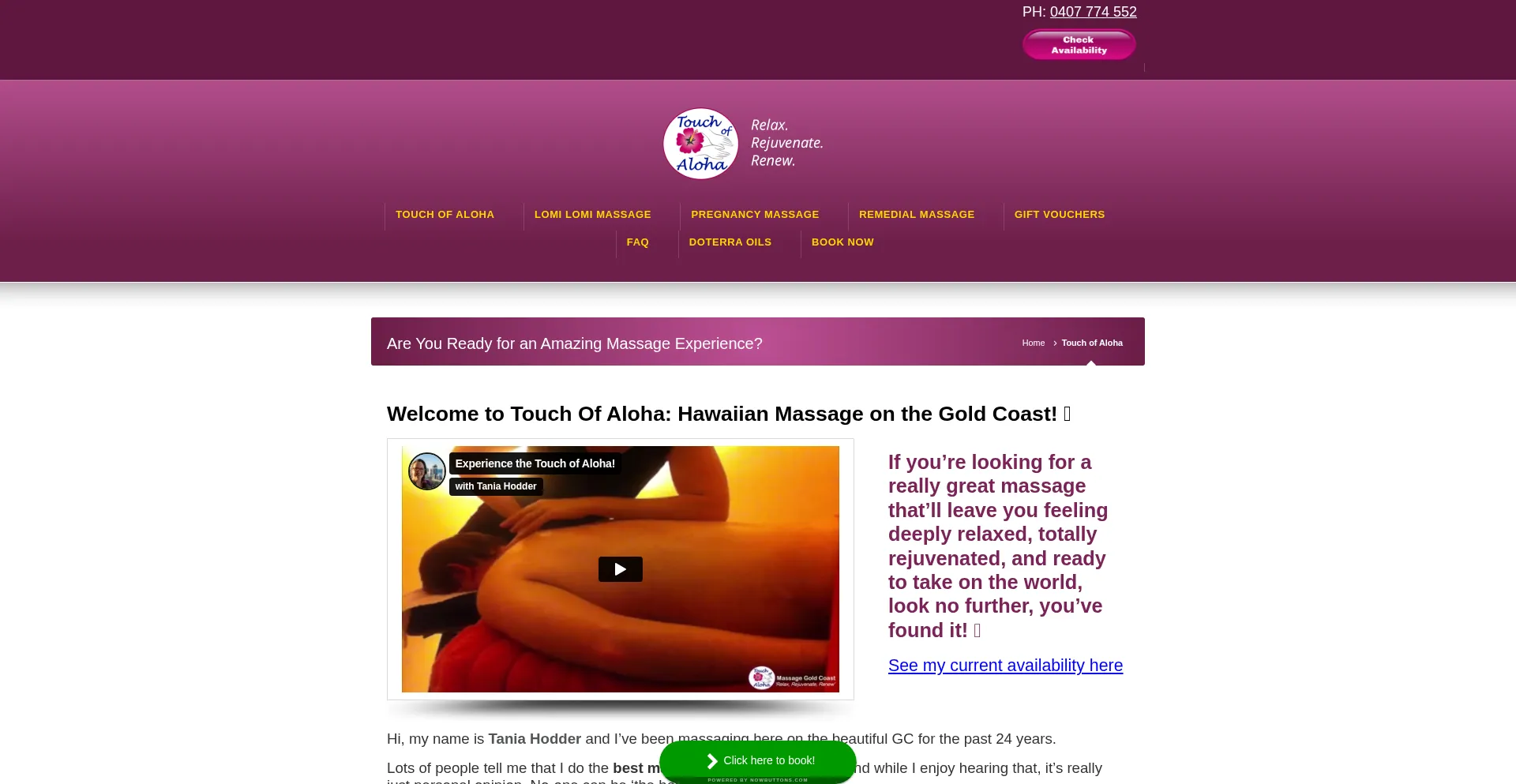 Website screenshot of Touchofaloha.com.au