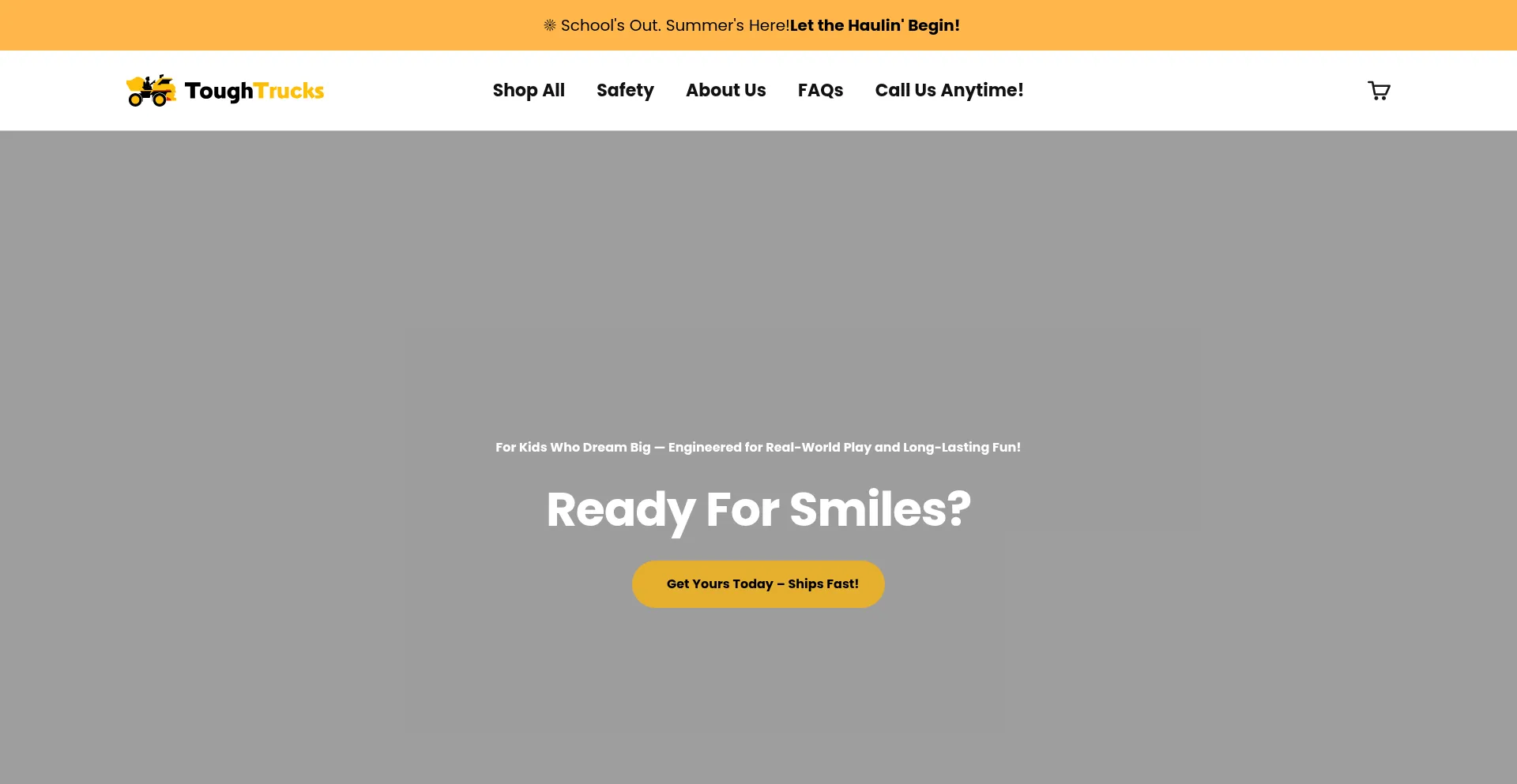 Website screenshot of Toughtrucksforkids.com
