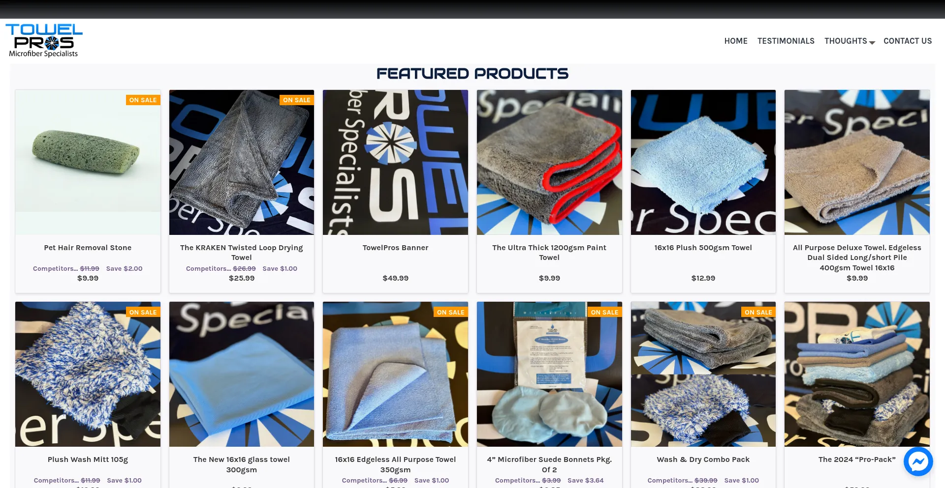 Website screenshot of Towelpros.com