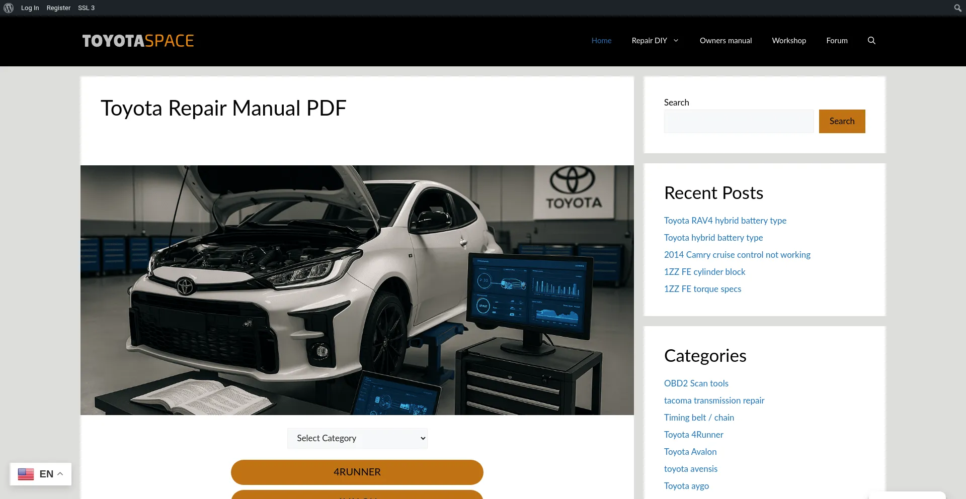 Website screenshot of Toyotaspace.com