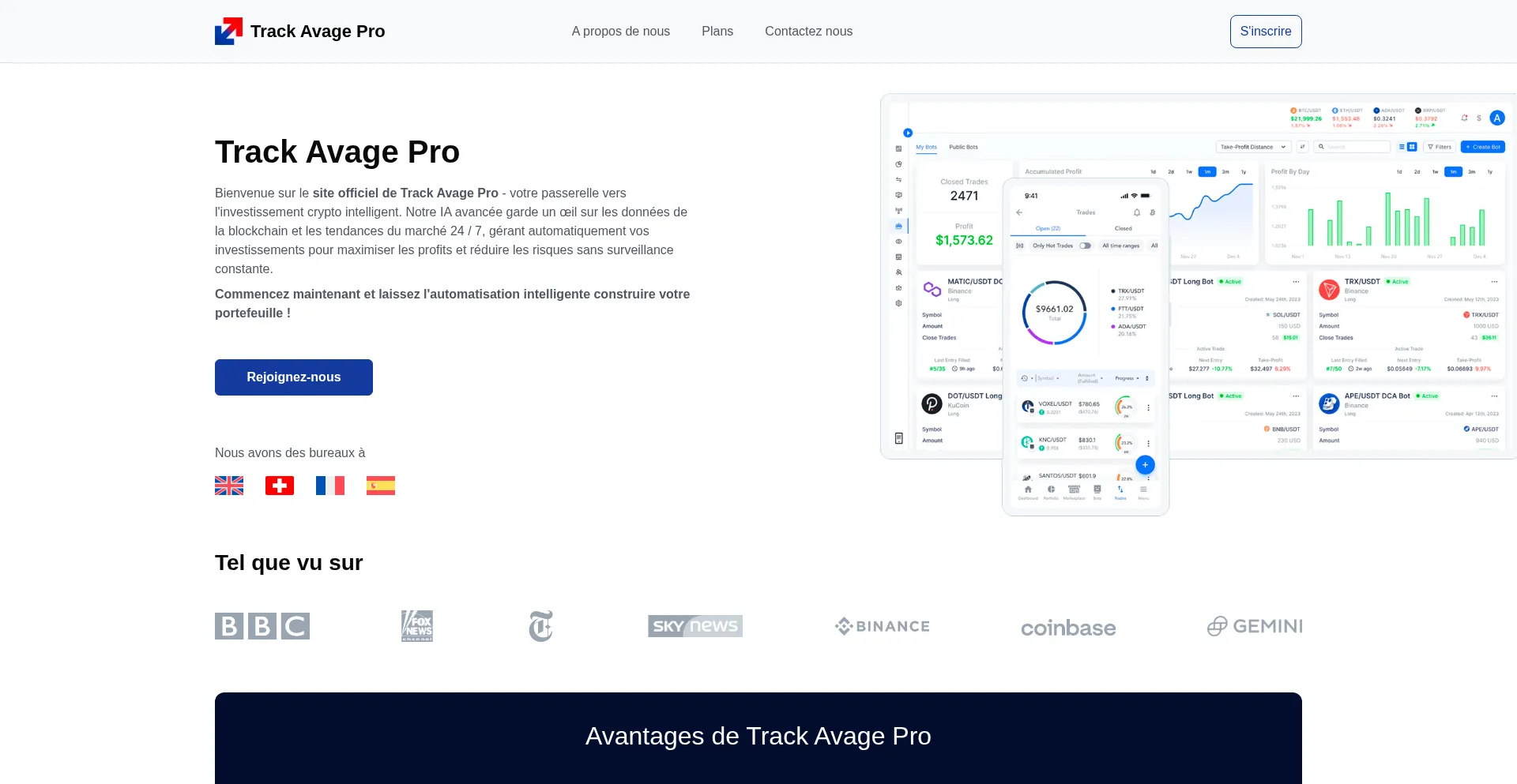 Website screenshot of Trackavagepro.fr