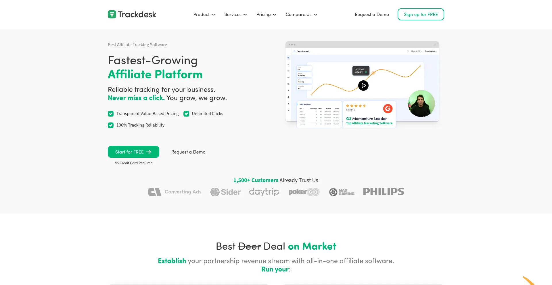 Website screenshot of Trackdesk.com