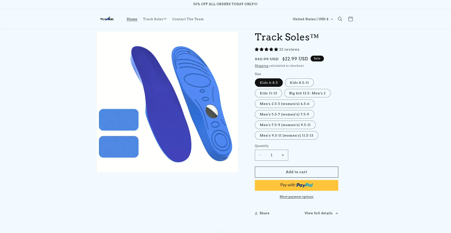 Website screenshot of Trackingsoles.com