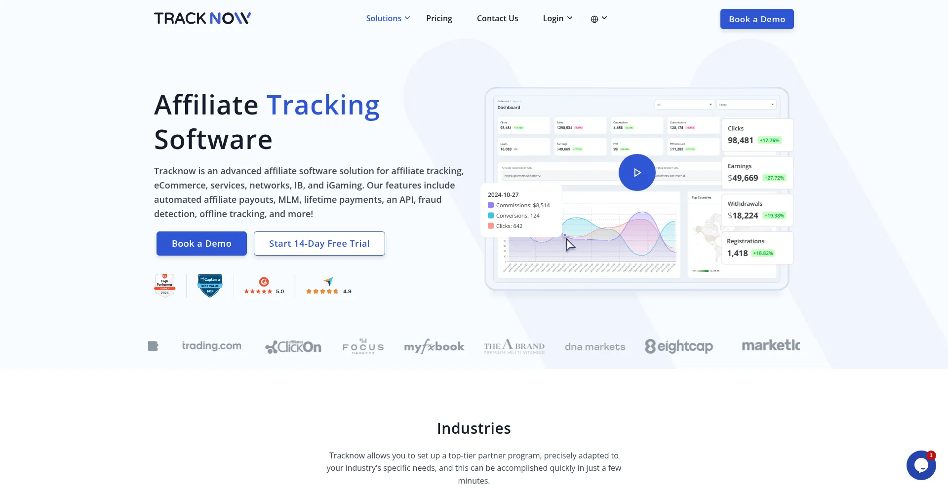 Website screenshot of Tracknow.io