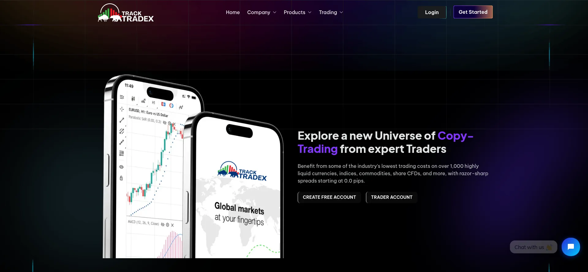 Website screenshot of Tracktradex.com