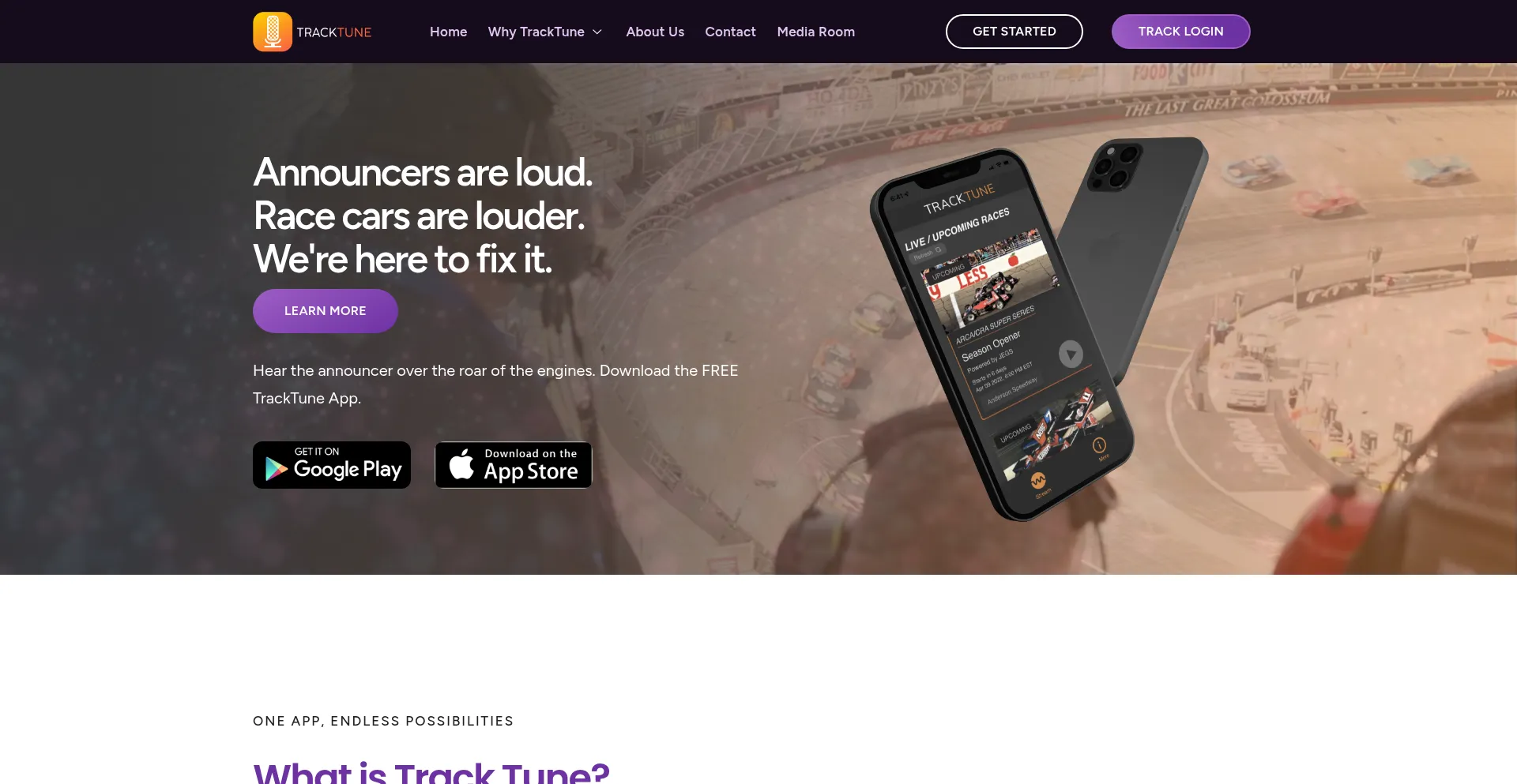 Website screenshot of Tracktune.live