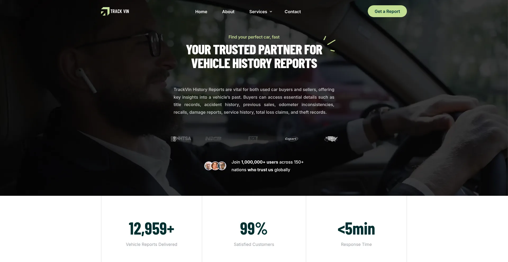 Website screenshot of Trackvin.us