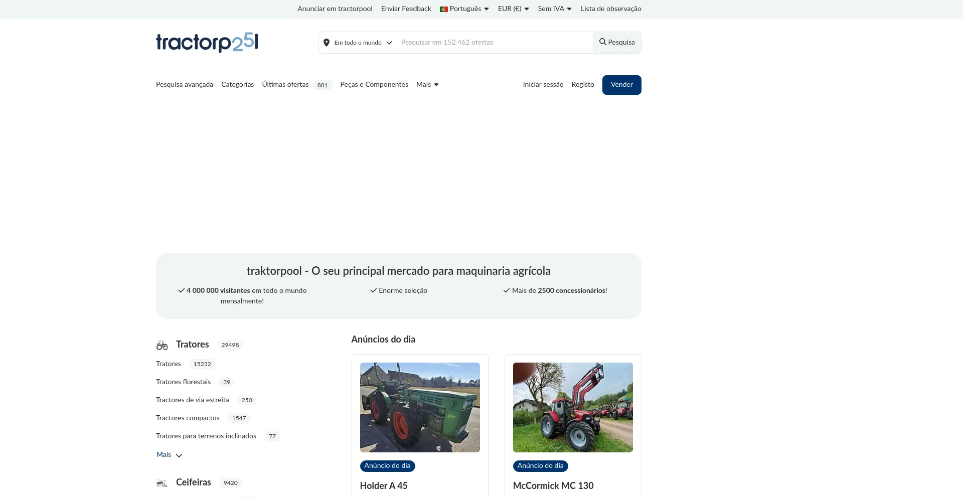 Website screenshot of Tractorpool.pt