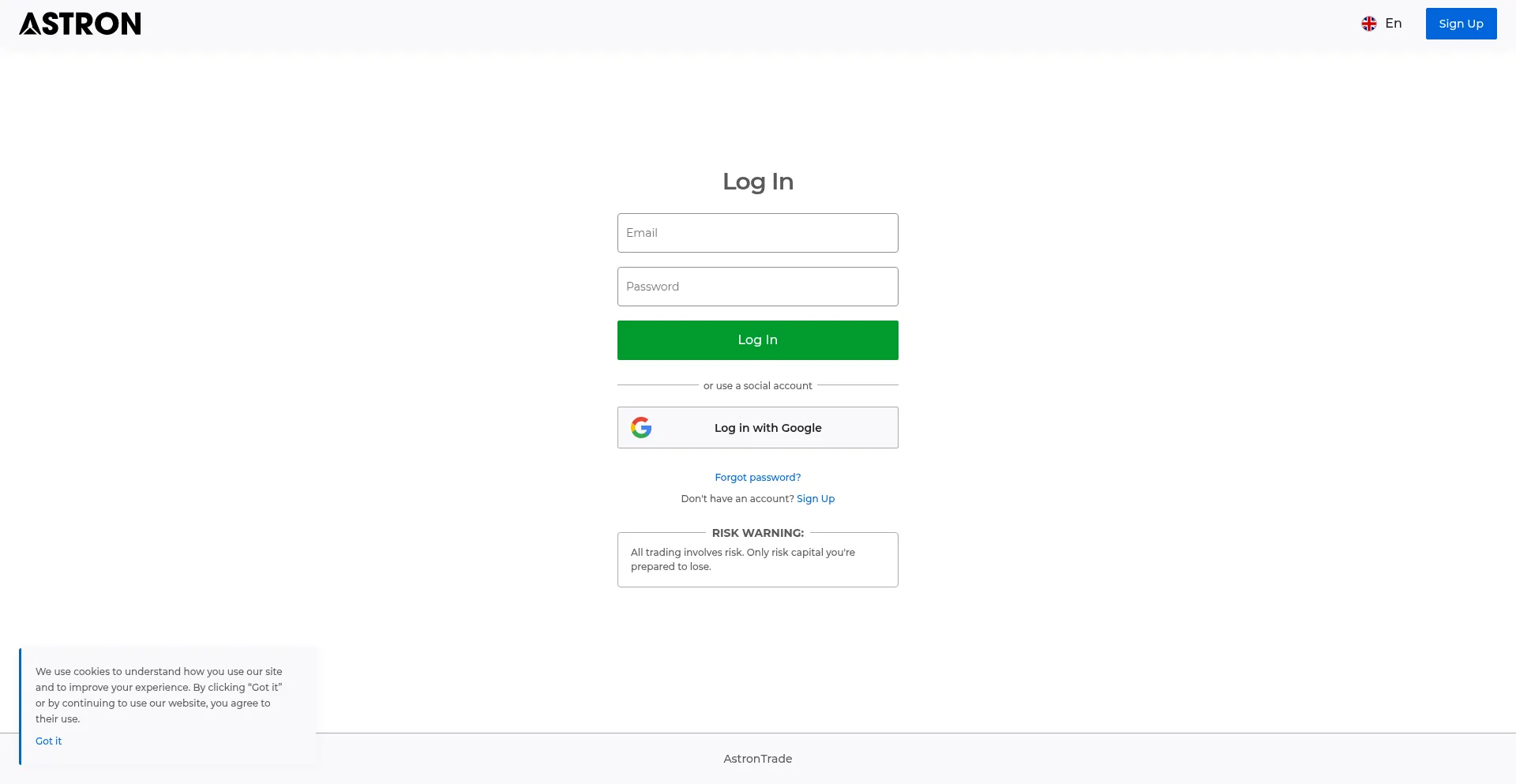 Website screenshot of Trade.astronbroker.com
