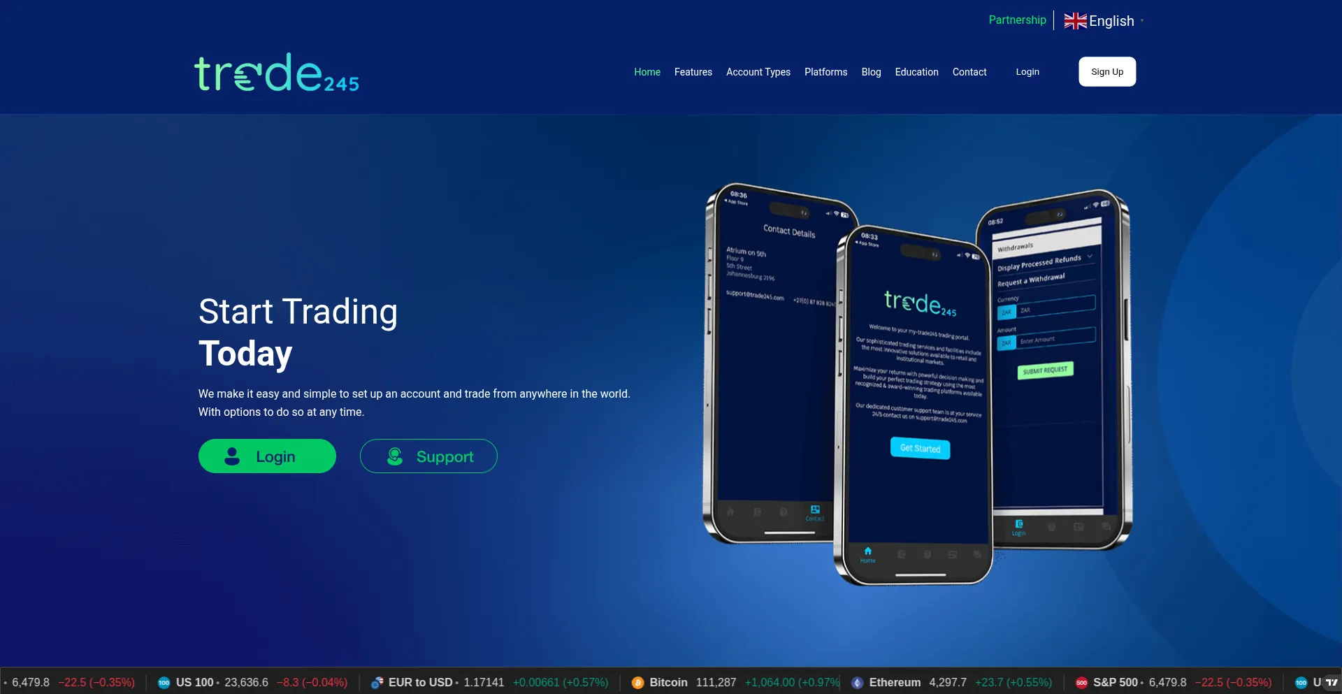 Website screenshot of Trade245.com