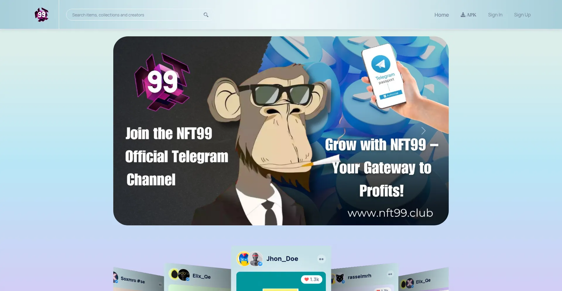 Website screenshot of Trade99.xyz