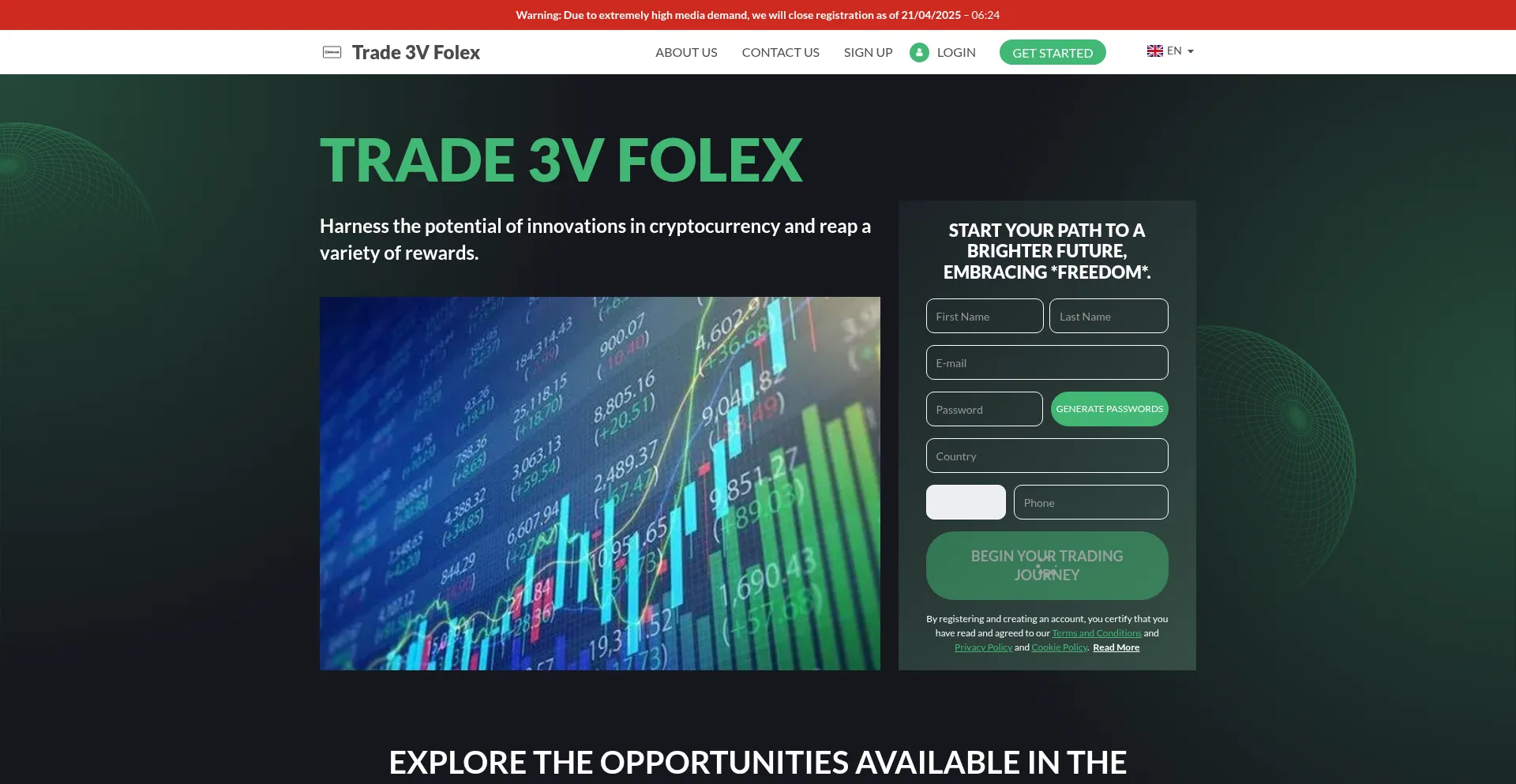 Website screenshot of Trade-3v-folex.com