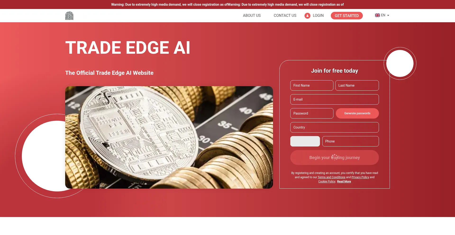 Website screenshot of Trade-edgeai.com