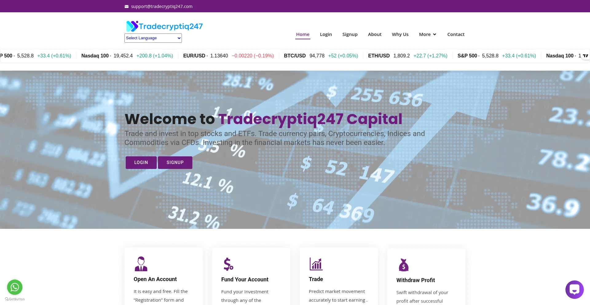 Website screenshot of Tradecryptiq247.com
