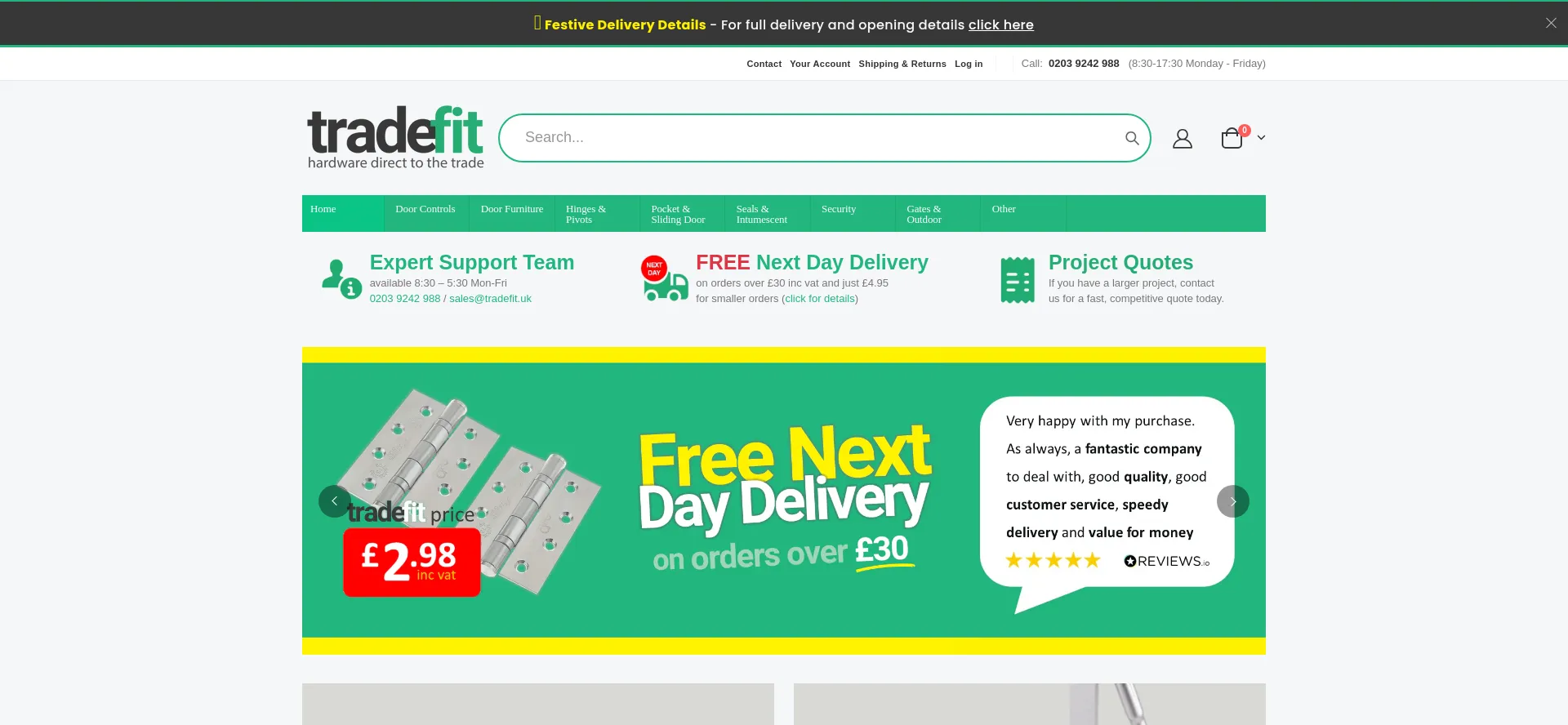 Website screenshot of Tradefit.uk