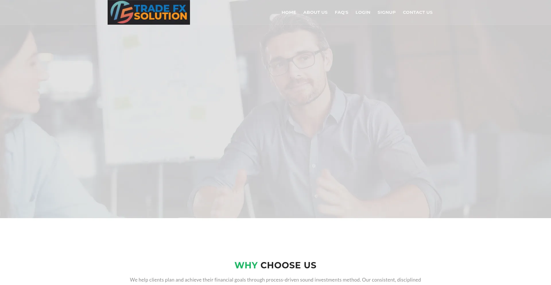 Website screenshot of Tradefxsolutions.com