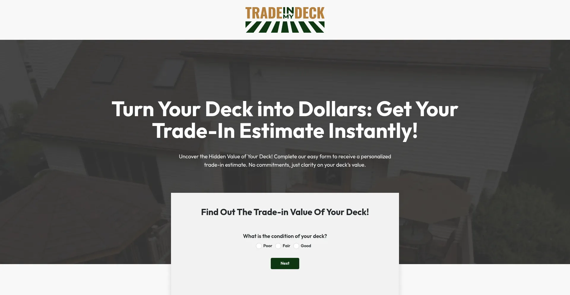 Website screenshot of Tradeinmydeck.com