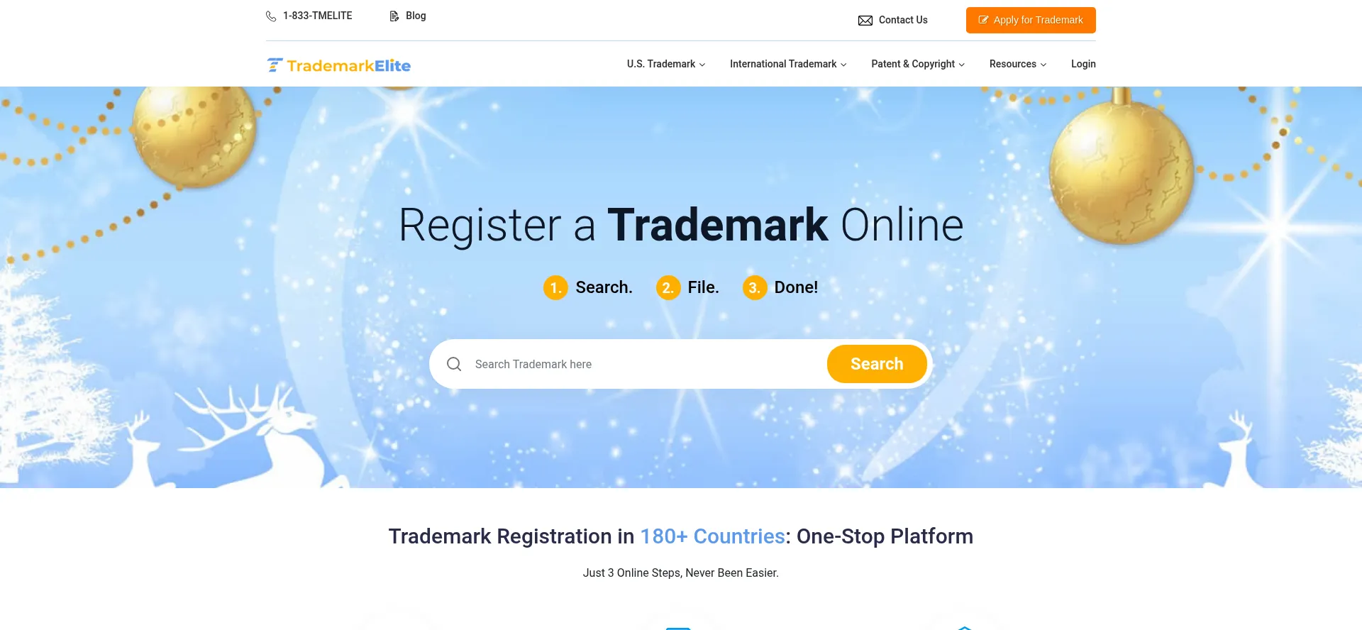 Website screenshot of Trademarkelite.com