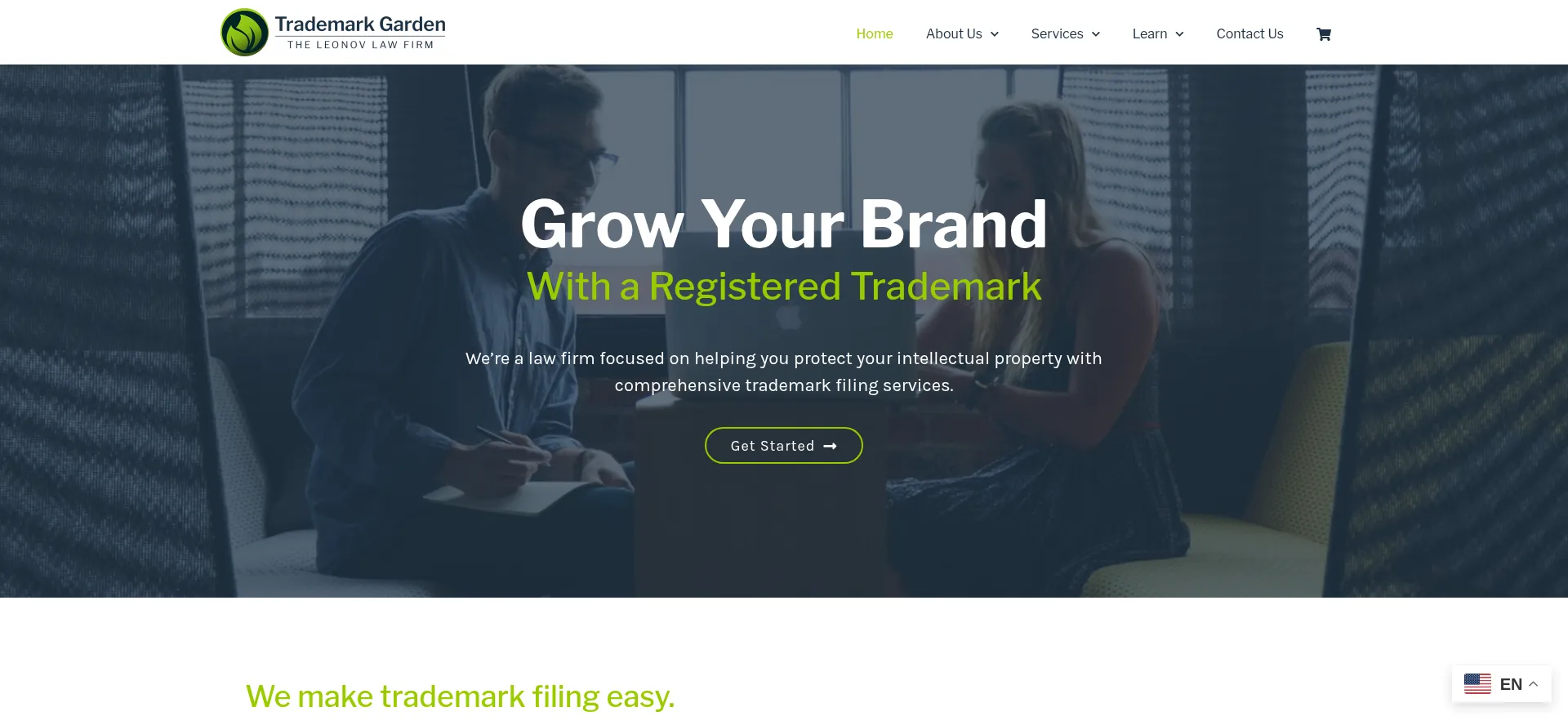 Website screenshot of Trademarkgarden.com