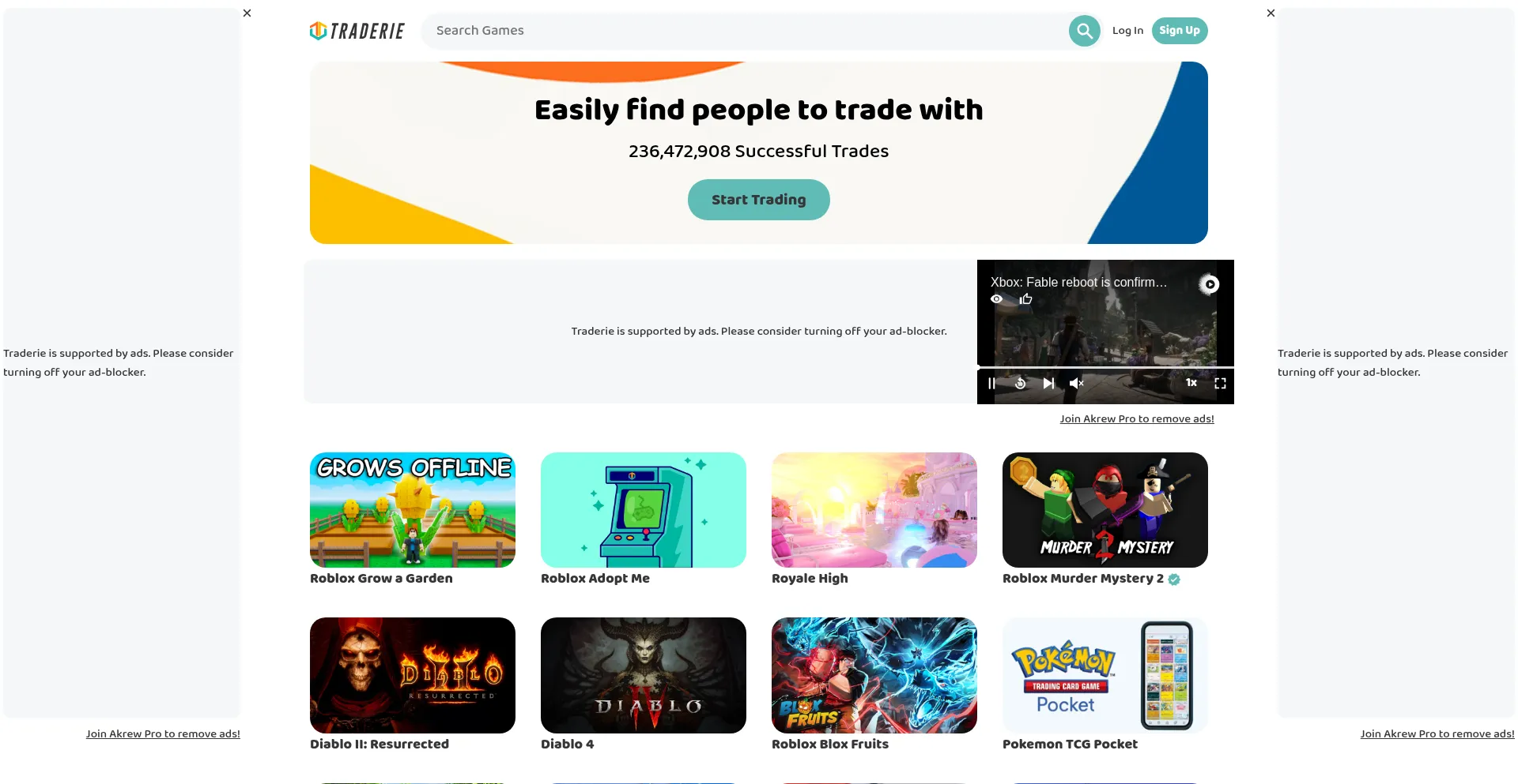 Traderie.com Screenshot