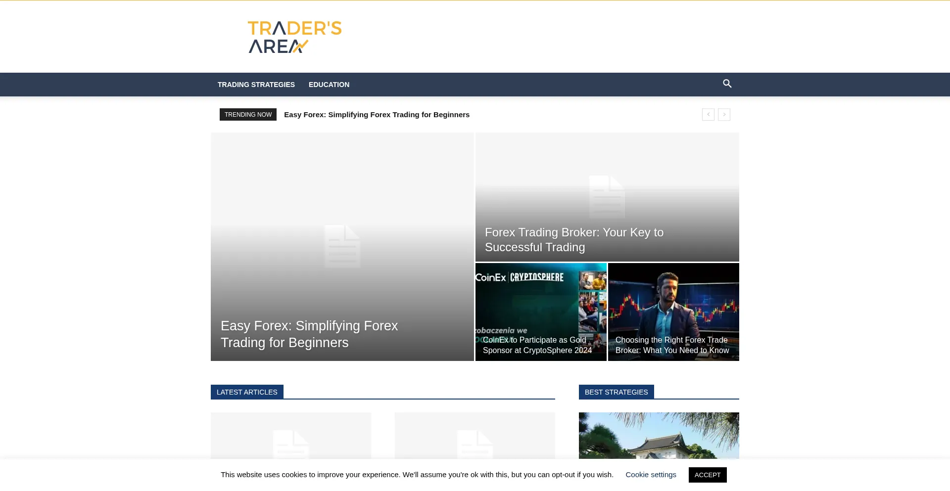 Website screenshot of Tradersarea.com