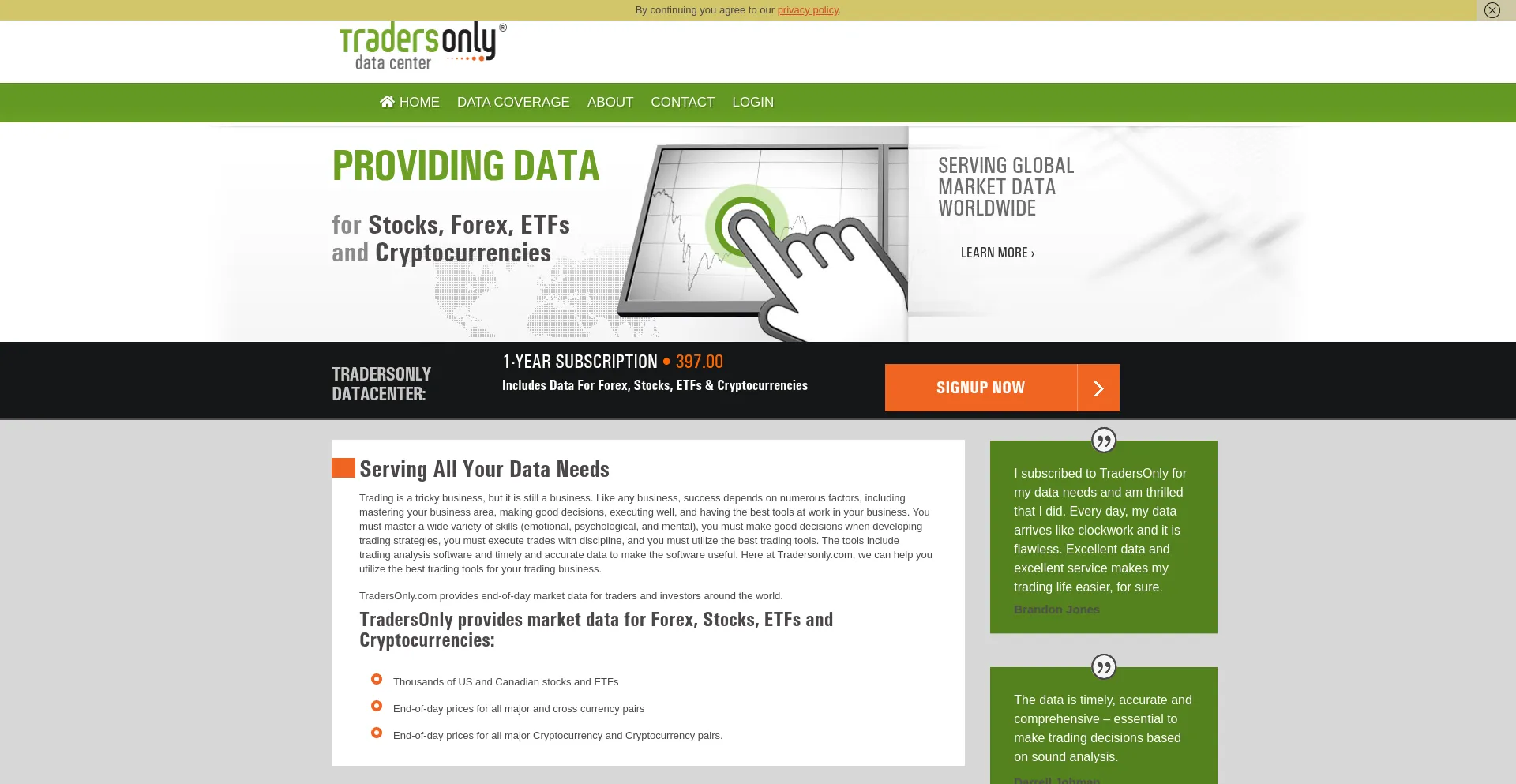 Website screenshot of Tradersonly.com
