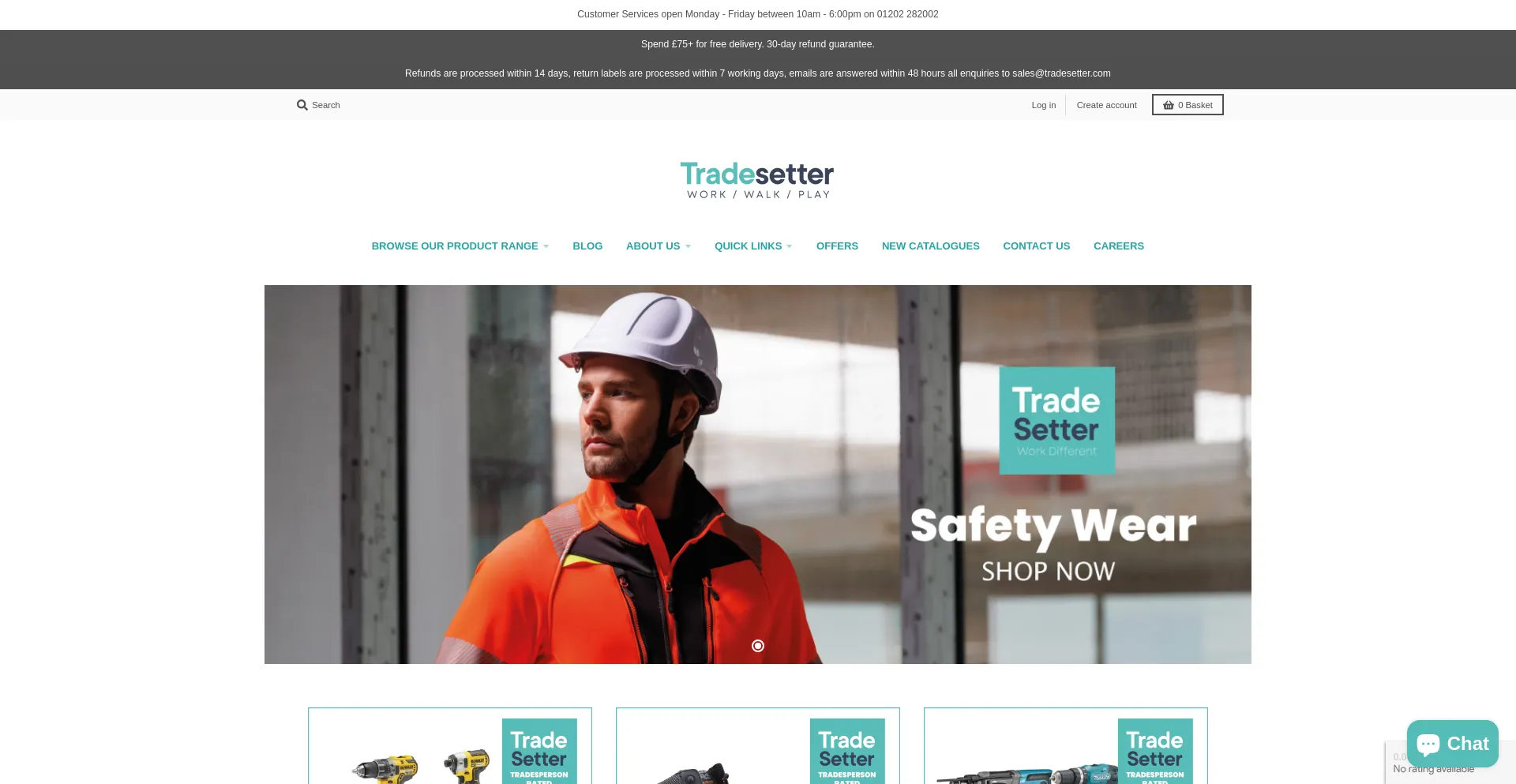 Website screenshot of Tradesetter.com