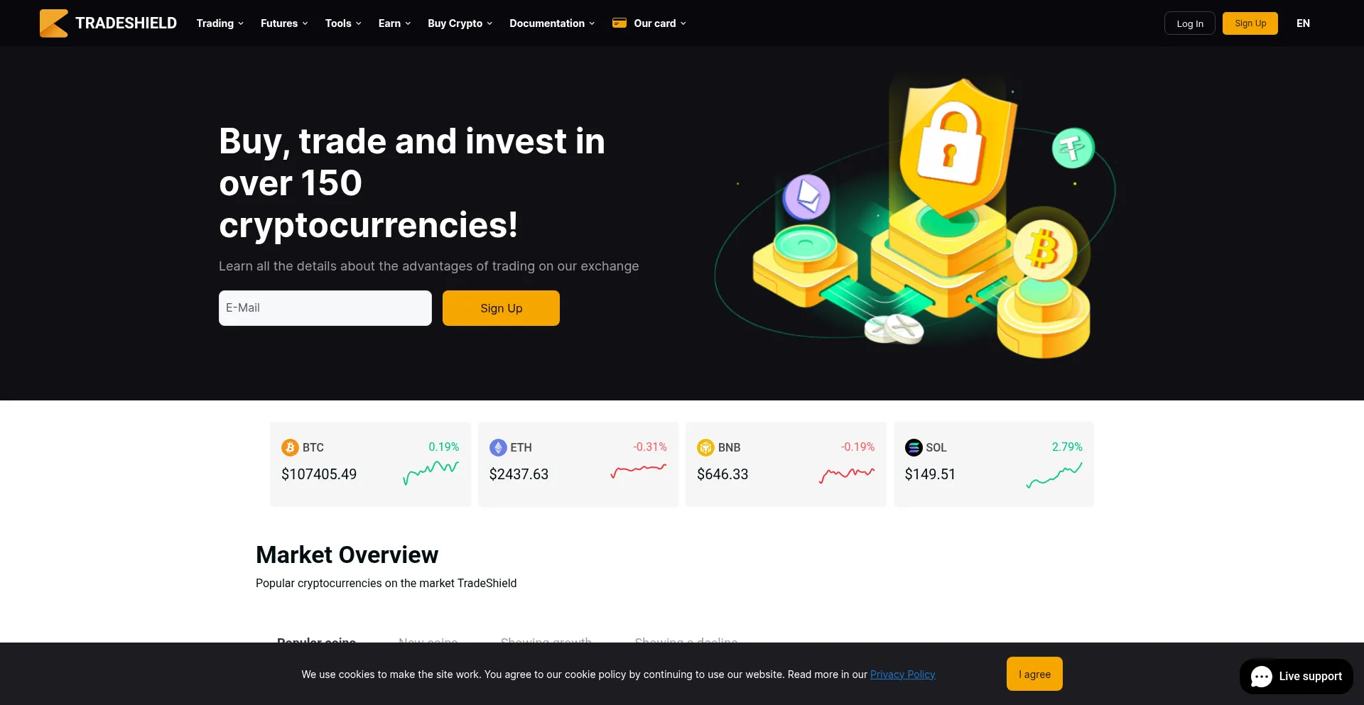 Website screenshot of Tradeshield.cc