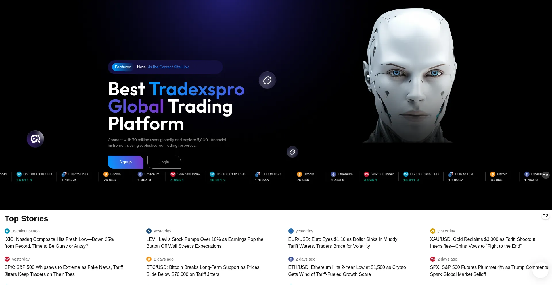 Website screenshot of Tradexspro.com
