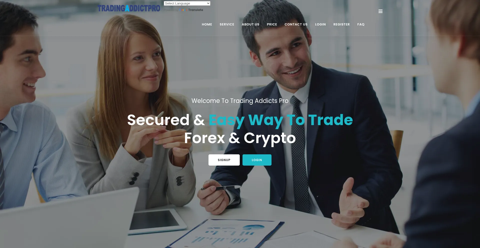 Website screenshot of Tradingaddictspro.com