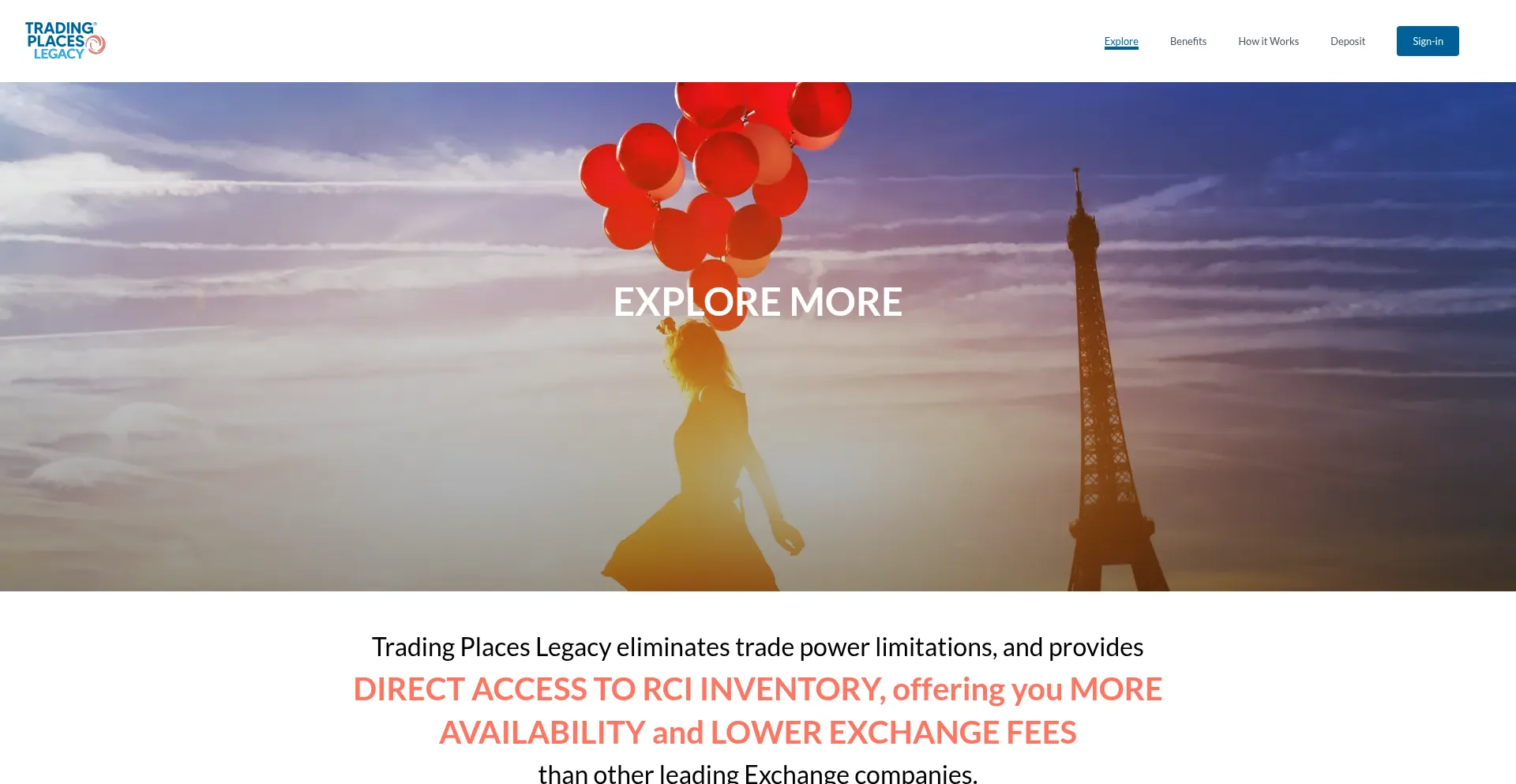 Website screenshot of Tradingplaces.destinality.com