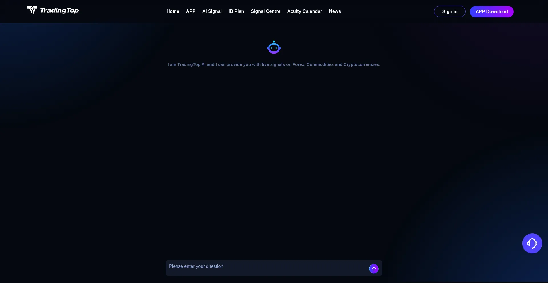 Website screenshot of Tradingtop.ai