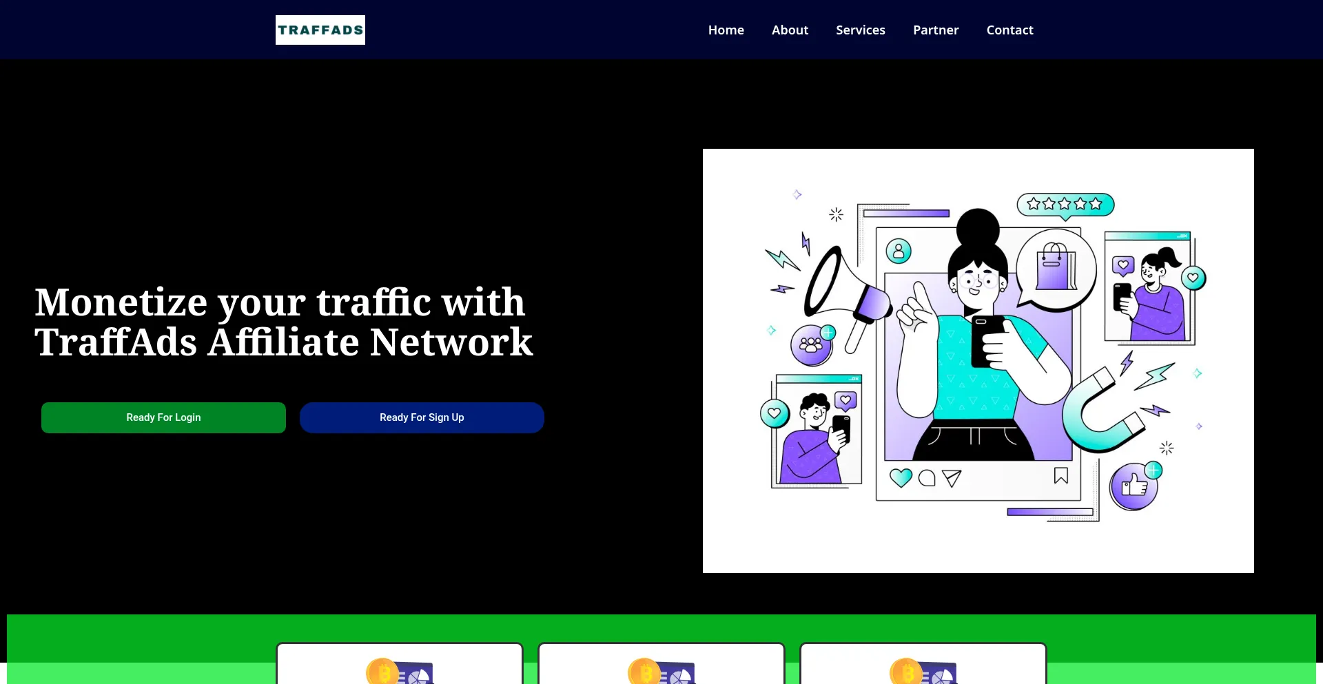 Website screenshot of Traffads.com