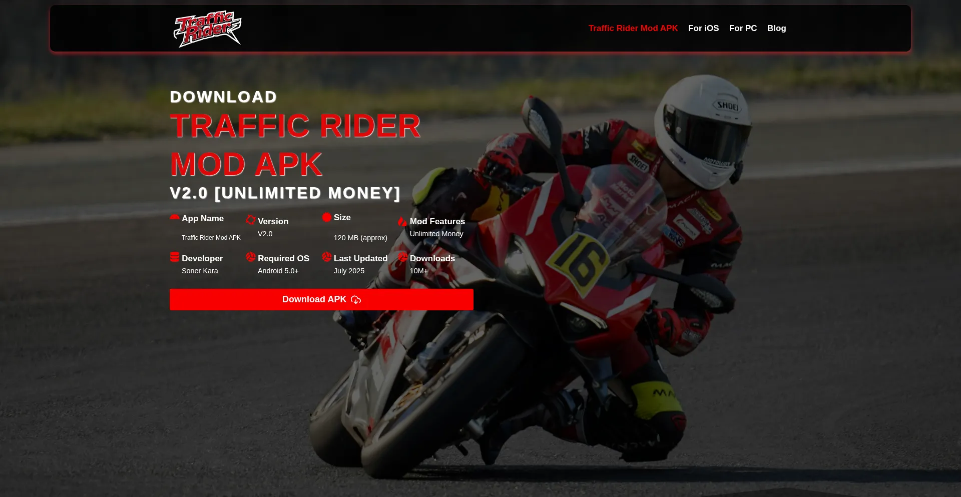Website screenshot of Trafficriderr.net