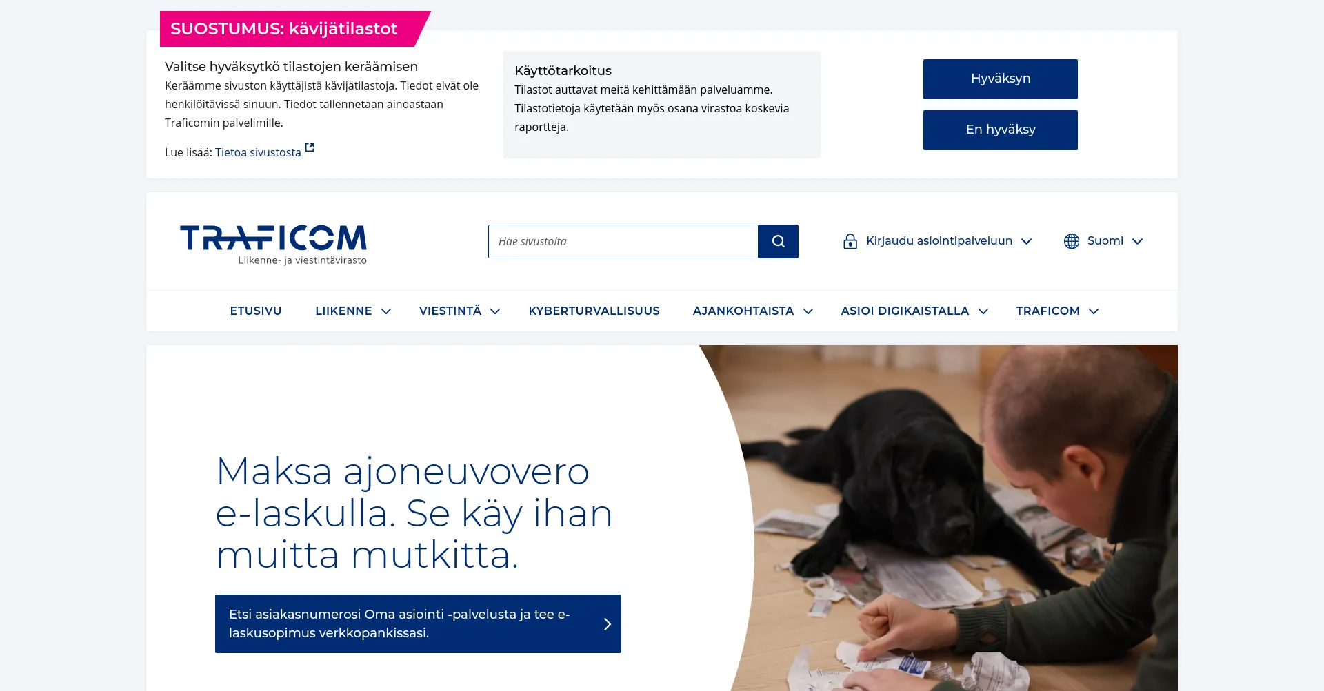Website screenshot of Traficom.fi