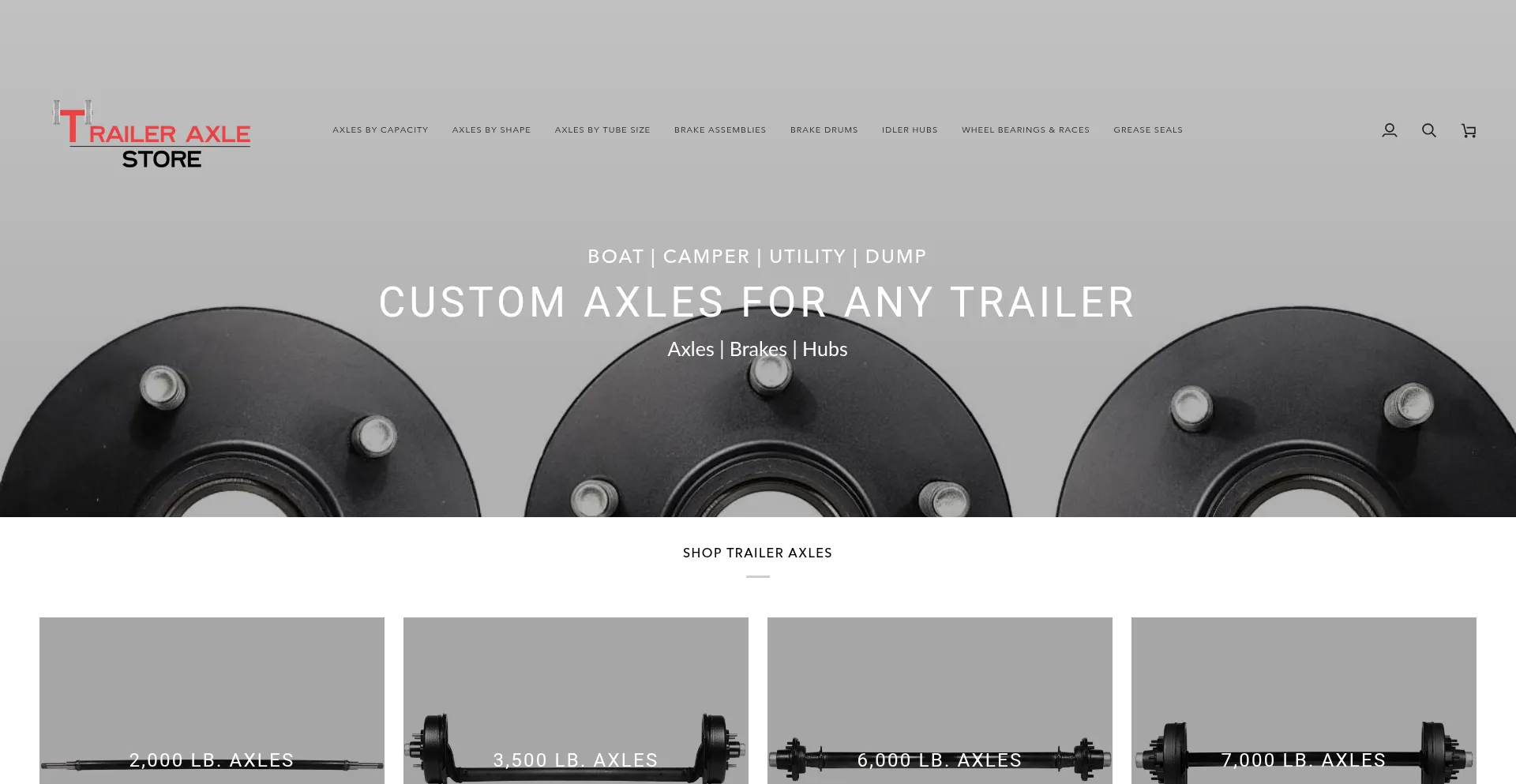 Website screenshot of Traileraxlestore.com