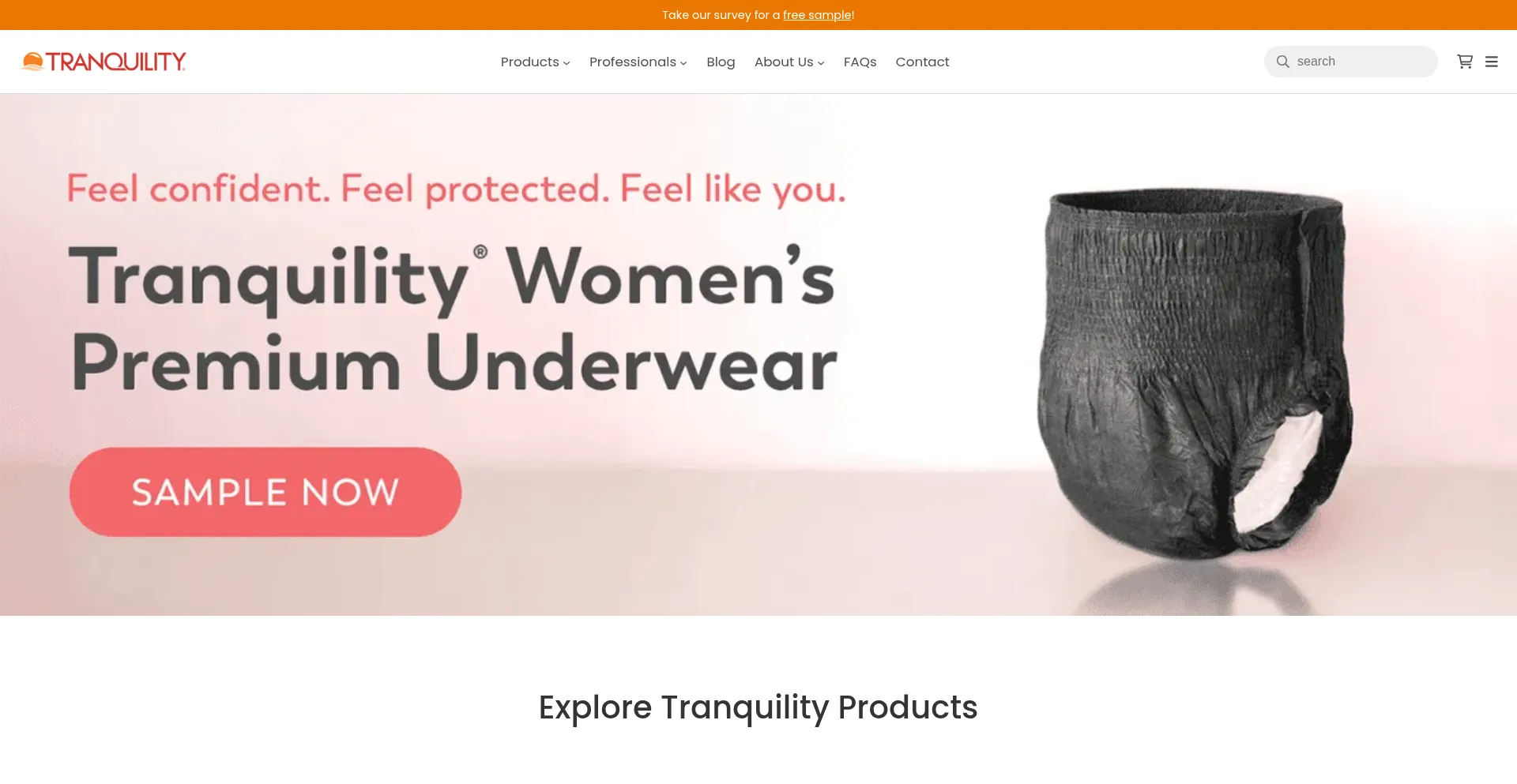 Website screenshot of Tranquilityproducts.com