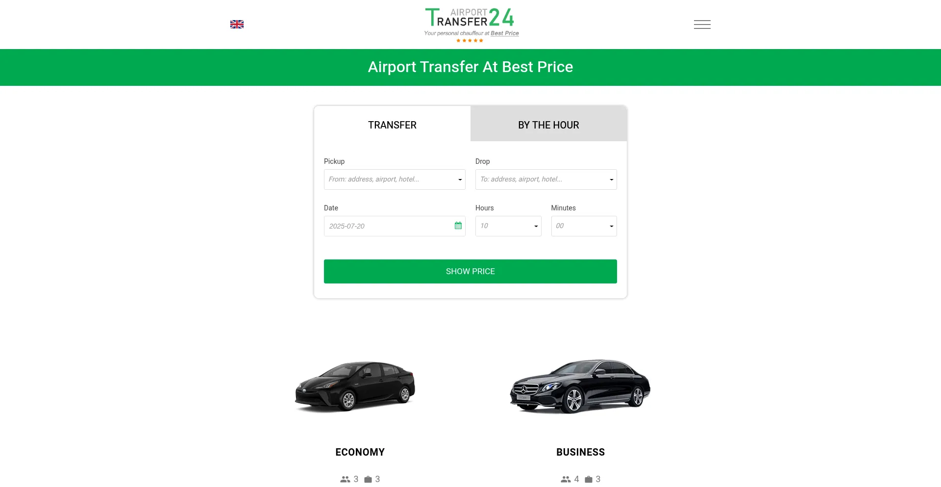 Website screenshot of Transferairport24.com