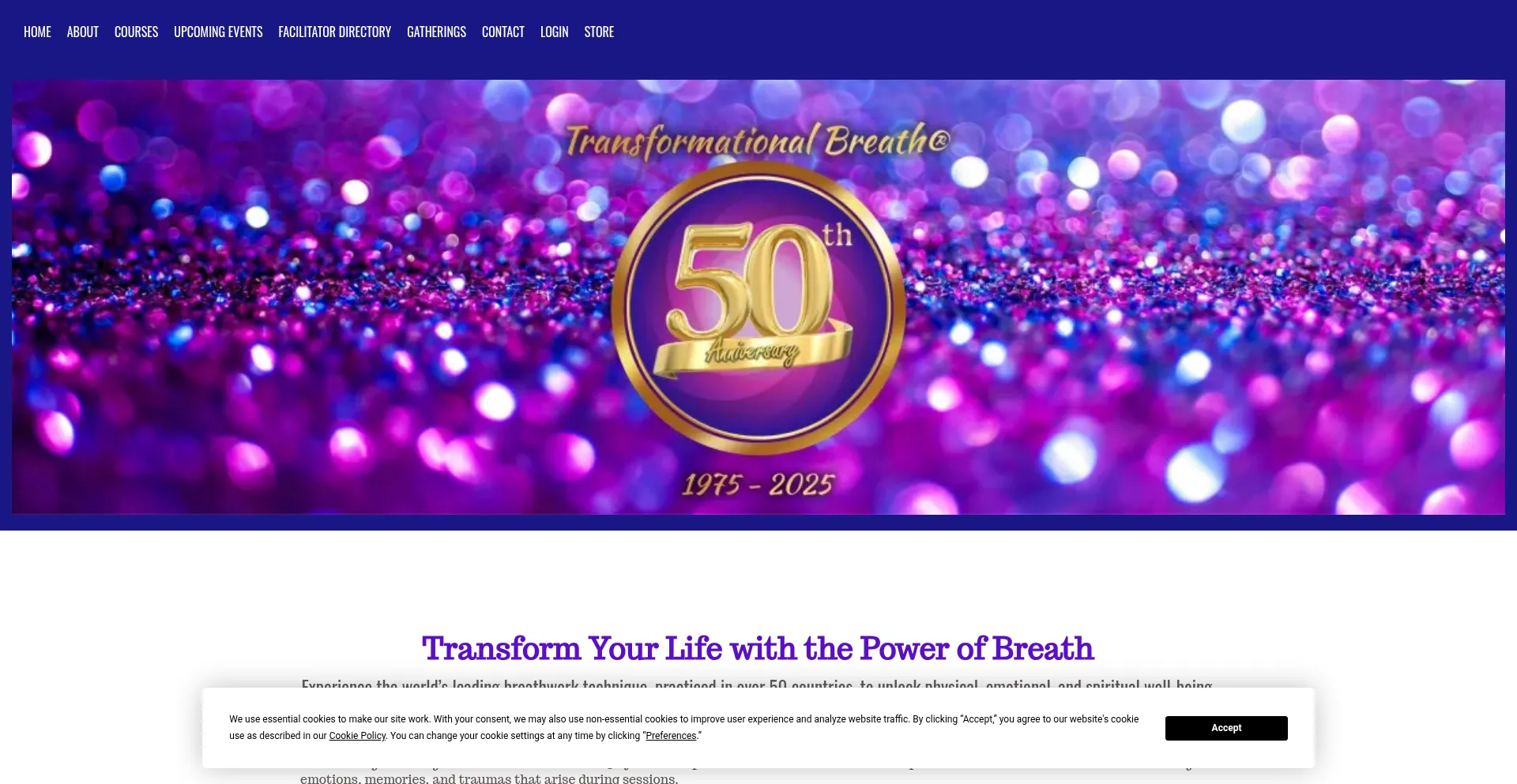 Website screenshot of Transformationalbreath.com