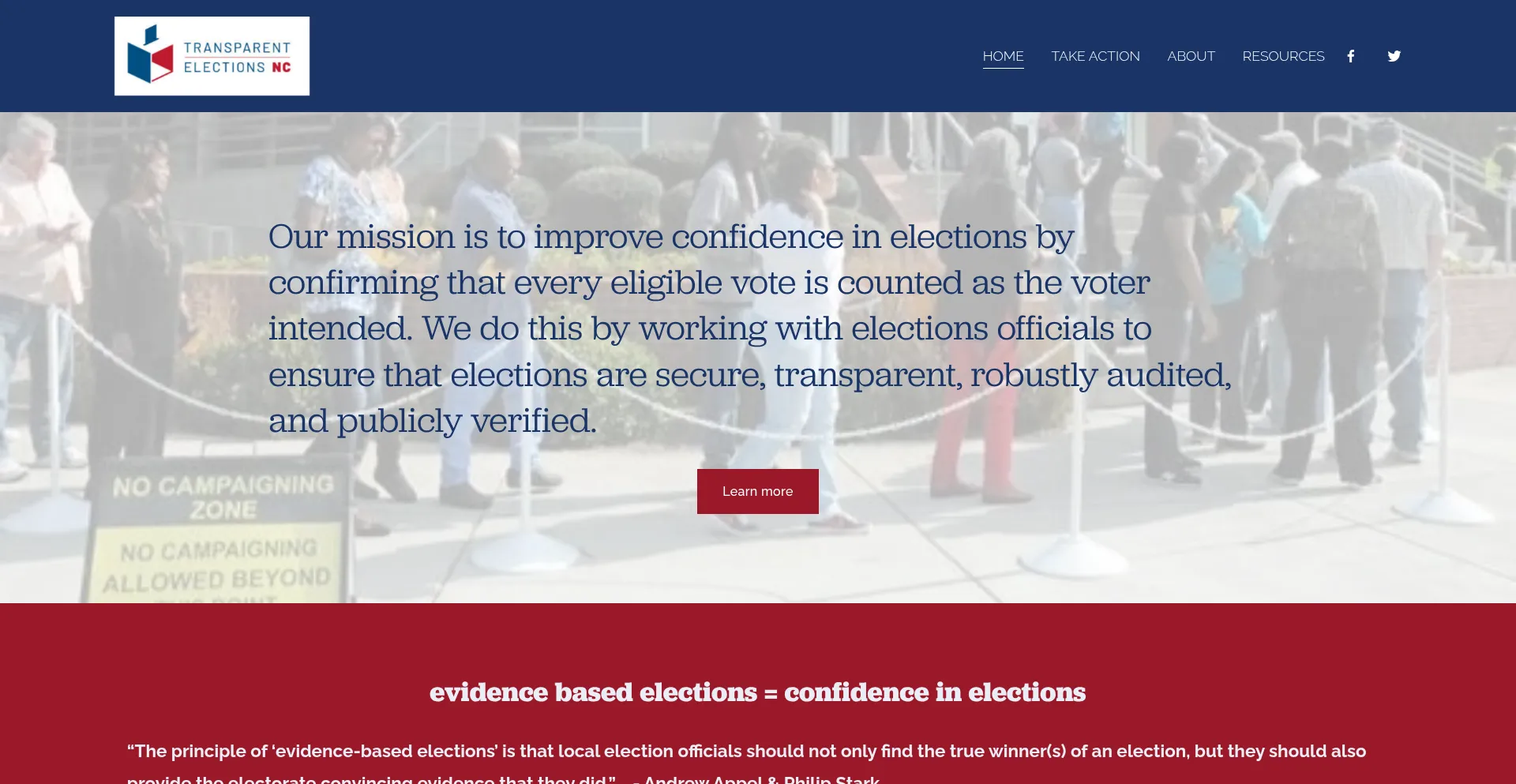 Website screenshot of Transparentelectionsnc.org