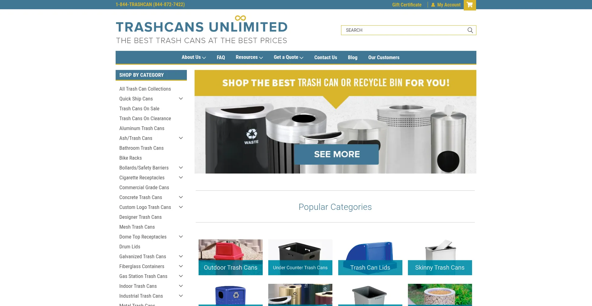 Website screenshot of Trashcansunlimited.com