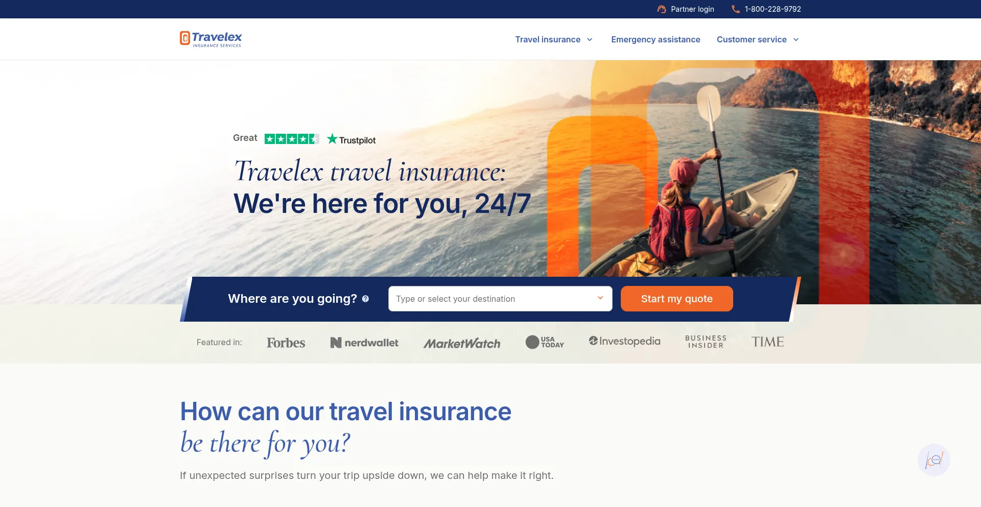 Website screenshot of Travelexinsurance.com