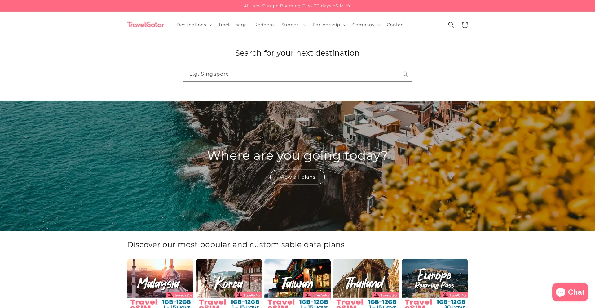 Website screenshot of Travelgatorsim.com