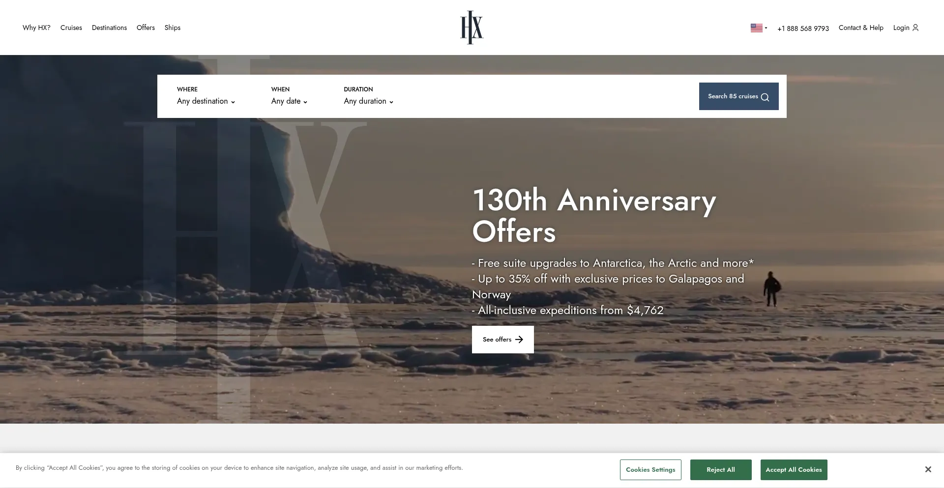 Website screenshot of Travelhx.com