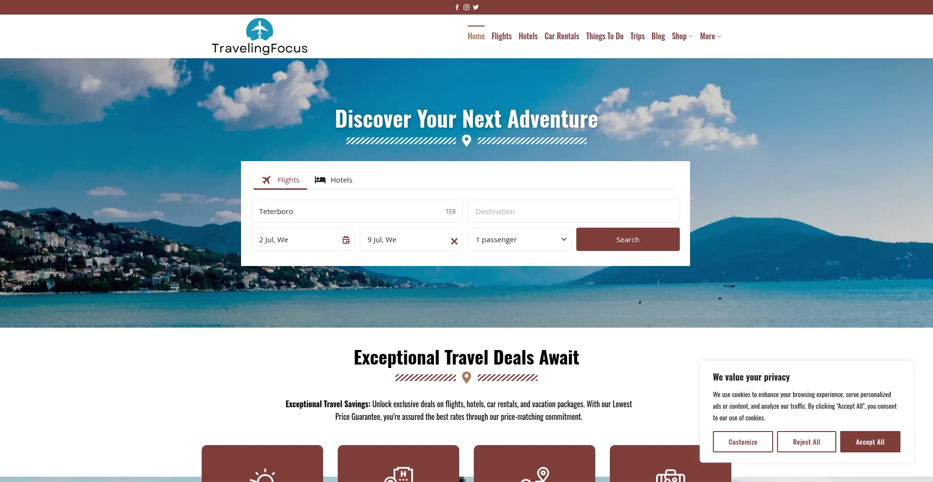 Website screenshot of Travelingfocus.com