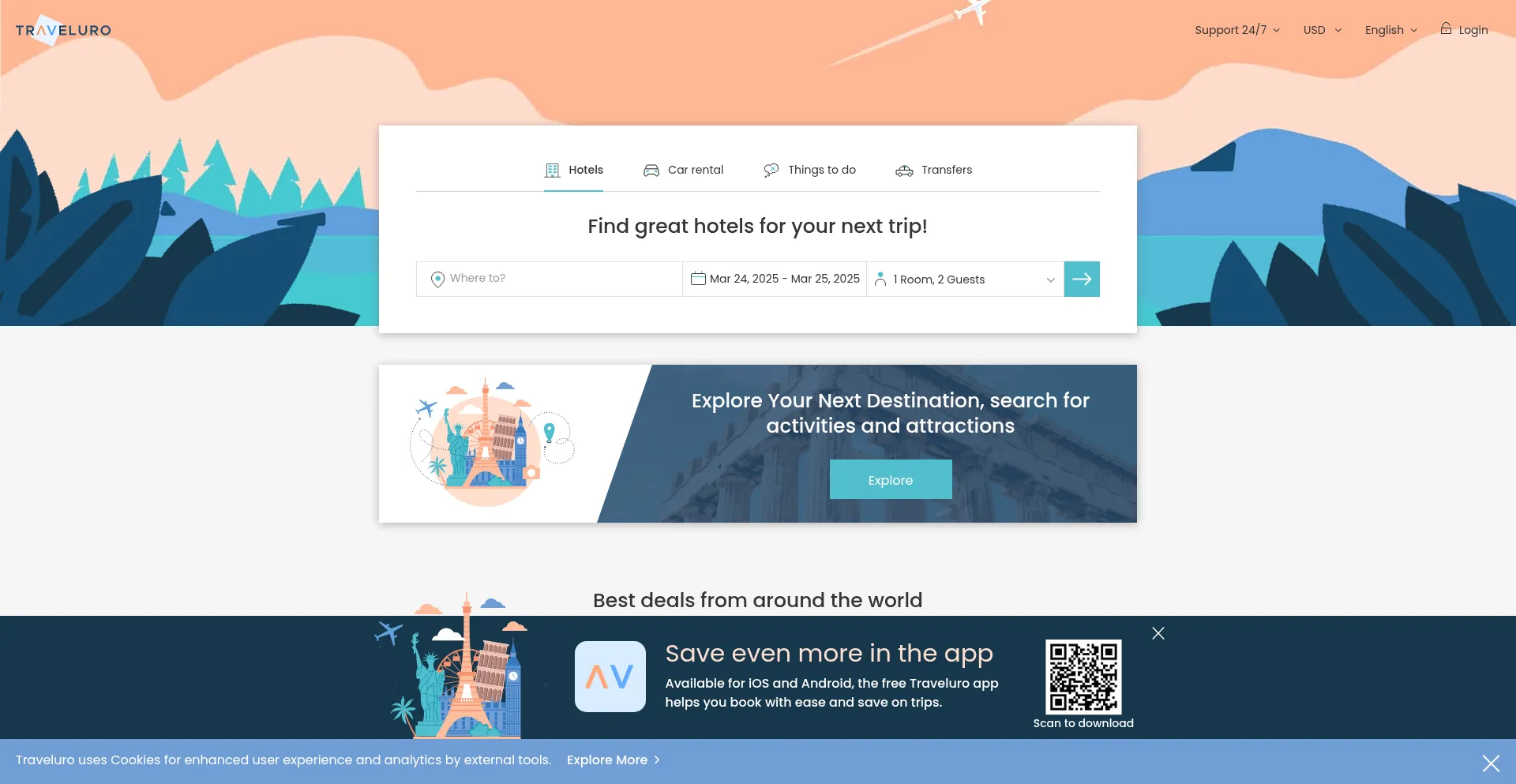Website screenshot of Traveluro.com