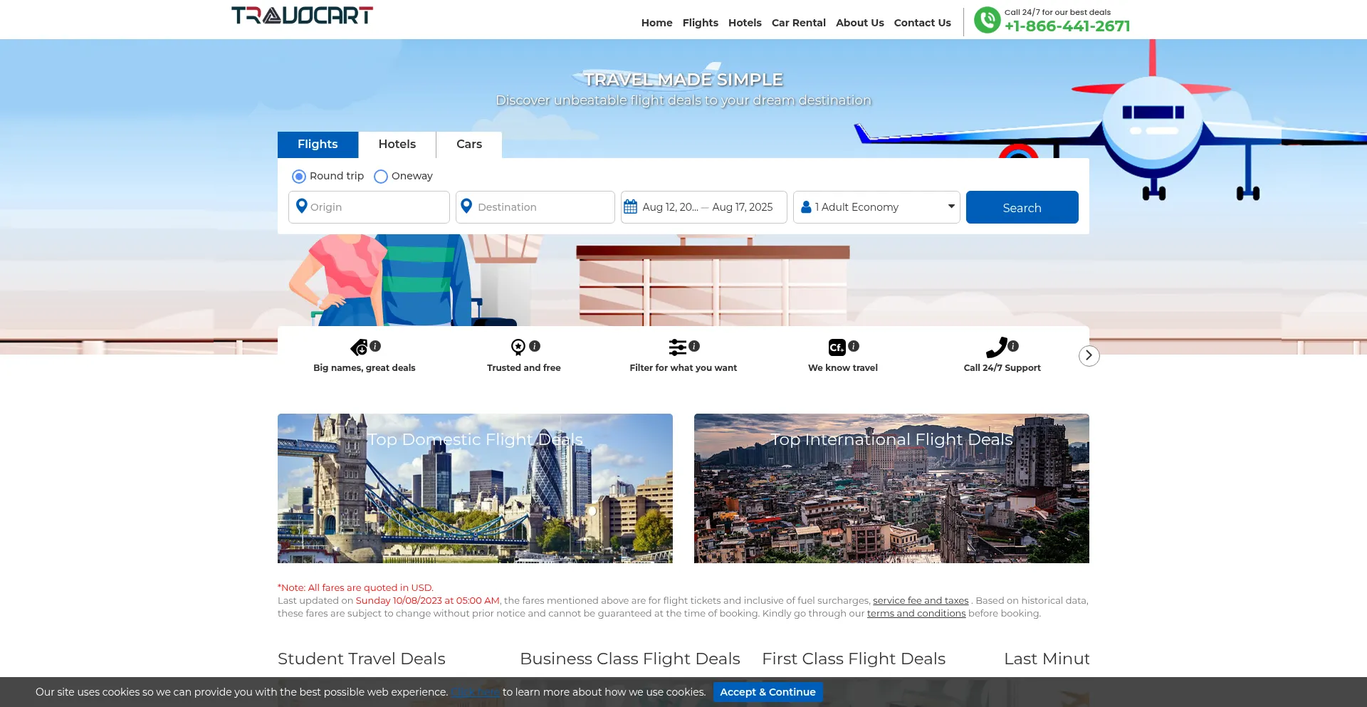 Website screenshot of Travocart.com