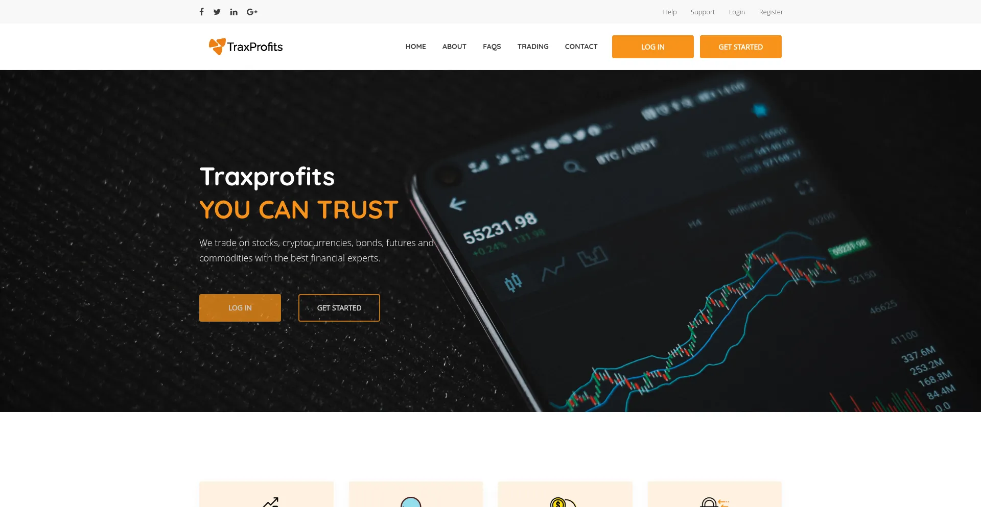 Website screenshot of Traxprofits.com
