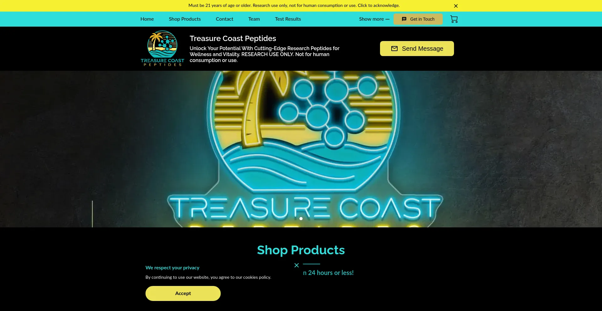 Website screenshot of Treasurecoastpeptides.com