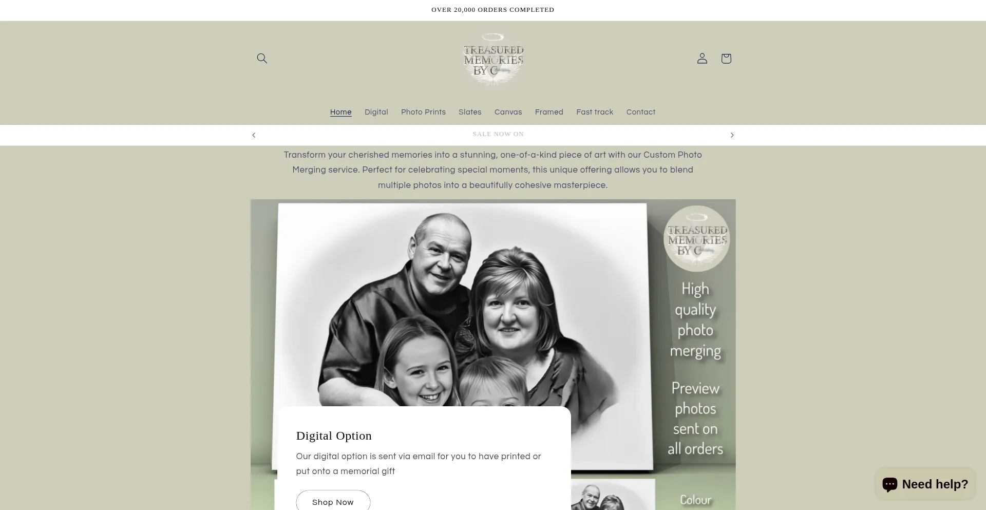 Website screenshot of Treasuredmemoriesbyc.com